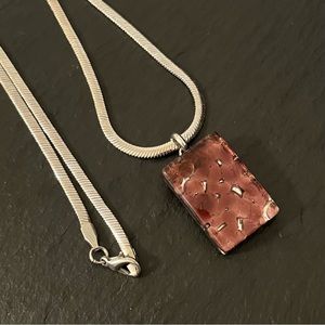 Vetro di Murano Burgundy Purple Pendant On Silver Tone Snake Rope Necklace